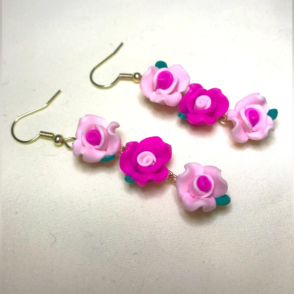 Resin Rose Flower Gold Plated Drop Earrings Handcrafted 🦄3 for $15 /4 for $20🦄